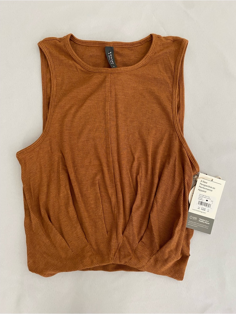 Vuori Women’s Cove High Neck Tank Top Small Dark Palo Santo Heather Ribbed NWT